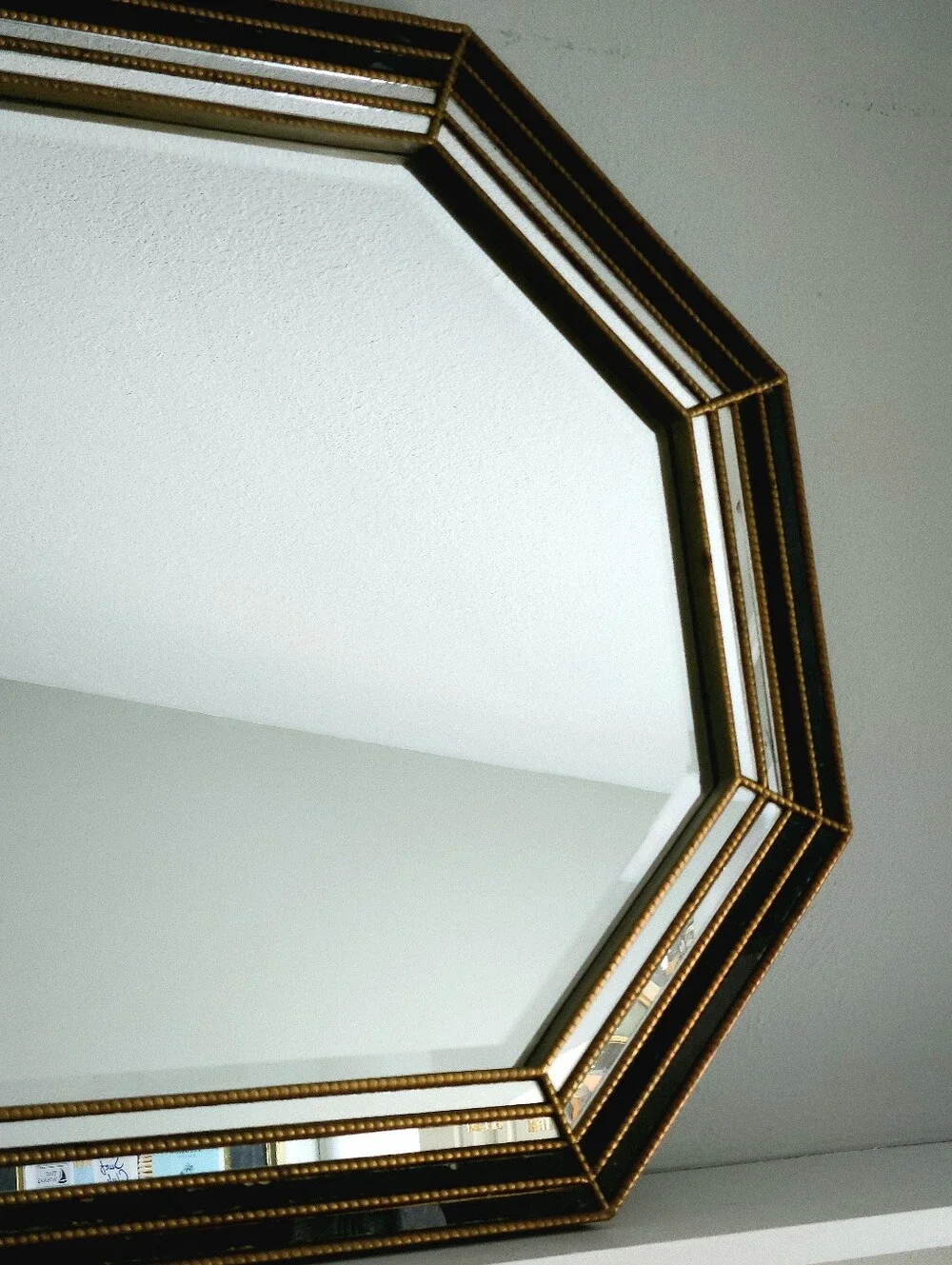 Vintage LaBarge Large Octagonal Gilt Brass Layered Mirror With Black Panels